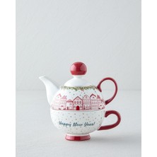 UltraMint Yeni Yıl Kırmızı Seramik Demlik ve Fincan Seti 400 Ml, Şık ve Zarif Tasarım