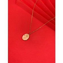 Melisa Takı & Aksesuar 316L Çelik Gold Renk Alya Açılır Resimli Pembe Çiçekli Kolye