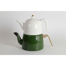 UltraMint Yeşil Porselen Üst ve Emaye Alt Çaydanlık Takımı, Şık ve Zarif Tasarım