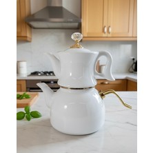 UltraMint Beyaz Emaye Porselen Çaydanlık ile Şık ve Pratik Çay Keyfi