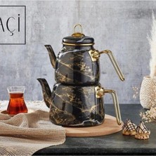 UltraMint Mermer Desenli Parlak Emaye Çaydanlık, Şık ve Dayanıklı Tasarım