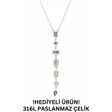 Stelo Forte Zirkon Taşlı Çelik Kolye Paslanmaz Çelik Kolye