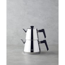 UltraMint Şık Siyah Çelik Çaydanlık, 0,75 L - 1,75 L, Dayanıklı ve Kullanışlı