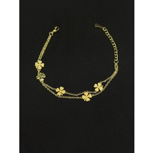 Melisa Takı & Aksesuar 316L Çelik Gold Renk Ikili Yonca Bileklik