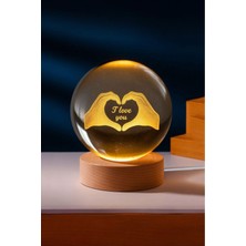 PremiumPort 3D LED Işıklı Kalpli Kristal Cam Küre Gece Lambası, Şık ve Parlak Dekorasyon