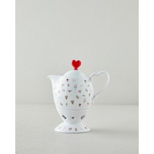 UltraMint Porselen Demlik Seti 850 Ml, Isıtıcı, Beyaz, Şık ve Zarif Tasarım