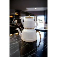 UltraMint Şık Beyaz Emaye Çaydanlık Seti, 4534, Modern ve Dayanıklı Tasarım