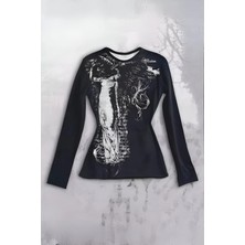 İsra Ayyıldız Moonstar Collection Siyah Vintage Angel Affliction Cyber Grunge Y2K Uzun Kollu Vücudu Saran Bluz