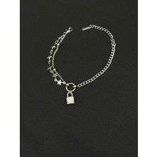 Melisa Takı & Aksesuar 316L Çelik Gümüş Renk Kilit Yıldız Bileklik