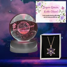 PremiumPort Renk Değişen LED Işıklı Cam Küre, Dolunay, Kristal Top ve Mor Lotus Kolye