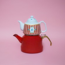 UltraMint Şık Emaye Royal Porselen Demlikli Çaydanlık, Zarif ve Dayanıklı Tasarım