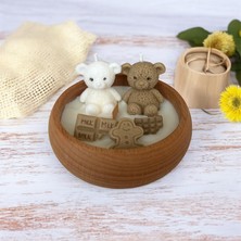 Waxera Premium Dekoratif Ahşap Kaseli Soya Wax Mum Mini Ayıcık ve Çikolata Şıklığı