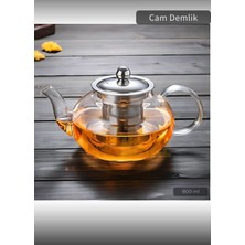 UltraMint Cam Demlik Borasilikat 800 Ml, Çelik Süzgeçli, Isıya Dayanıklı, Bitki Çayı Demliği