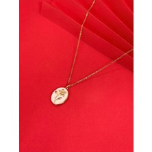 Melisa Takı & Aksesuar 316L Çelik Gold Renk Alya Açılır Resimli Beyaz Çiçekli Kolye