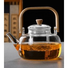 UltraMint Bambu Saplı Cam Bitki Çayı Demliği 1000 Ml, Şık ve Doğal Tasarım