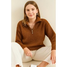 Risil-Nu Company Yeni Sezon Kadın Yarım Fermuarlı Ribana Triko Kazak