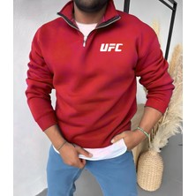 Risil-Nu Company Unisex Yarım Fermuarlı Kışlık Şardonlu Ufc Baskılı Pamuklu Sweatshirt