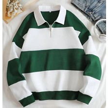 Risil-Nu Company Yeni Sezon 3 Iplik Şardonlu Çizgi Detaylı Oversize Yarım Fermuarlı Sweat