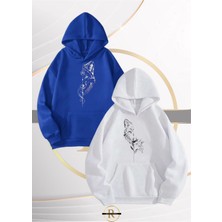 Risil-Nu Company Yeni Sezon Wolf Couple Baskılı 3 Iplik Oversize Kapüşonlu 2'li Sweatshirt Takım - Sevgili Kombini