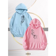 Risil-Nu Company Yeni Sezon Wolf Couple Baskılı 3 Iplik Oversize Kapüşonlu 2'li Sweatshirt Takım - Sevgili Kombini