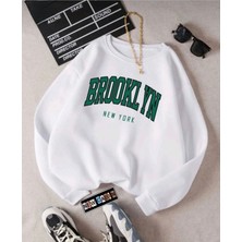 Risil-Nu Company Yeni Sezon Basic Sıfır Yaka Brooklyn Baskılı Oversize Salaş Bol Kesim Polar Sweatshirt
