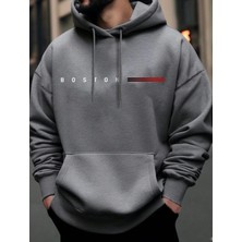 Risil-Nu Company Kapüşonlu Boston Çizgi Baskılı Sweatshirt Mevsimlik Sonbahar Kış Için Uygundur