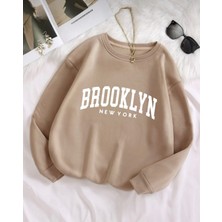 Risil-Nu Company Yeni Sezon Basic Sıfır Yaka Brooklyn Baskılı Oversize Salaş Bol Kesim Polar Sweatshirt