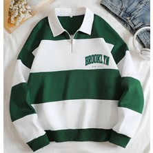 Risil-Nu Company Yeni Sezon 3 Iplik Şardonlu Çizgi Detaylı Oversize Yarım Fermuarlı Sweat