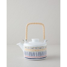 UltraMint Şık Wordy Porselen Demlik 850 ml Beyaz-Lacivert, Çay Keyfinize Zarafet Katar