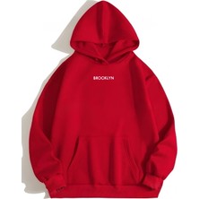 Risil-Nu Company 3 Iplik Kalın Şardonlu Brooklyn Baskılı Oversize Model Kapüşonlu Hoodie