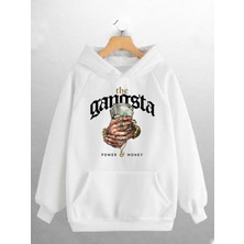 Risil-Nu Company Unisex The Gangsta Baskılı Kapüşonlu Beyaz Sweatshirt