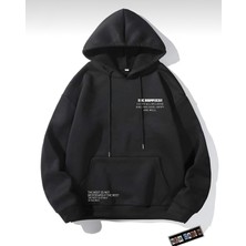 Risil-Nu Company Unisex Bej 3 Iplik Şardonlu Kanguru Cepli Happiest Baskılı Oversize Kapşonlu Sweatshirt