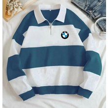 Risil-Nu Company Yeni Sezon Bmw Baskılı Yarım Fermuarlı Polo Yaka Kalın Sweatshirt Içi Polarlı Kışlık Unisex