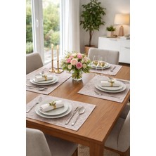 Rona Home Gül Kurusu Geometrik Desenli Amerikan Servis - 30X40 cm Petibör Kenar Supla Takımı 6 Lı Set