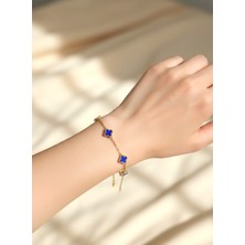 Atalya Accessory Mini Yonca Kadın Bileklik – Mavi Taşlı, Paslanmaz Çelik, Kararma Yapmaz, Sevgiliye Hediye