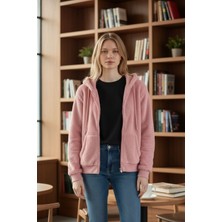 Risil-Nu Company Kadın Peluş Fermuarlı Kapüşonlu Polar Sweatshirt – Yumuşak Dokulu Rahat Oversize Model