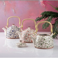 UltraMint Porselen Çiçekli Hasır Saplı Bitki Çayı Demliği, Şık ve Zarif Tasarım