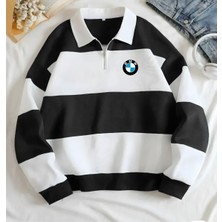 Risil-Nu Company Yeni Sezon Bmw Baskılı Yarım Fermuarlı Polo Yaka Kalın Sweatshirt Içi Polarlı Kışlık Unisex