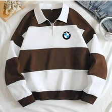 Risil-Nu Company Yeni Sezon Bmw Baskılı Yarım Fermuarlı Polo Yaka Kalın Sweatshirt Içi Polarlı Kışlık Unisex