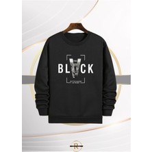 Risil-Nu Company Yeni Sezon Black Baskılı 3 Iplik Içi Şardonlu Oversize Sıfır Yaka Sweatshirt