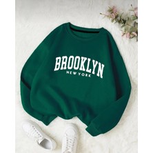 Risil-Nu Company Yeni Sezon Basic Sıfır Yaka Brooklyn Baskılı Oversize Salaş Bol Kesim Polar Sweatshirt