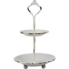 Storemax Küçük 2 Katlı Beyaz Metal Tepsi, Rustik Çiftlik Evi Dekoru, Makyaj Veya Banyo Için Katlı Mücevher Tepsisi