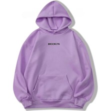 Risil-Nu Company 3 Iplik Kalın Şardonlu Brooklyn Baskılı Oversize Model Kapüşonlu Hoodie
