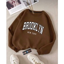 Risil-Nu Company Yeni Sezon Basic Sıfır Yaka Brooklyn Baskılı Oversize Salaş Bol Kesim Polar Sweatshirt