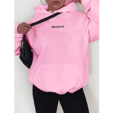Risil-Nu Company 3 Iplik Kalın Şardonlu Brooklyn Baskılı Oversize Model Kapüşonlu Hoodie