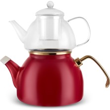 UltraMint Renkli Emaye Cam Demlikli Midi Çaydanlık Takımı, Şık ve Kullanışlı Tasarım