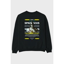 Ankhises Spartacus 2 Mitoloji Arka Baskılı Siyah Oversize Sweatshirt Erkek Kadın Bisiklet Yaka