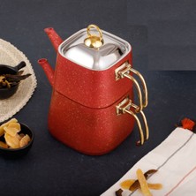 UltraMint Modern Red Kare Çaydanlık Takımı, Orta Boy, 3 Parça Set