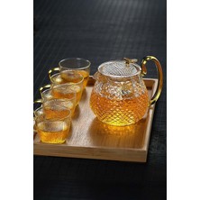 UltraMint Modern 550 ml Cam Demlik, Isıya Dayanıklı, Cam Süzgeçli, Altın Kulplu