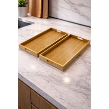 Tuğra Store 2 Adet Bambu Modern Tasarım Servis Tepsi Seti
